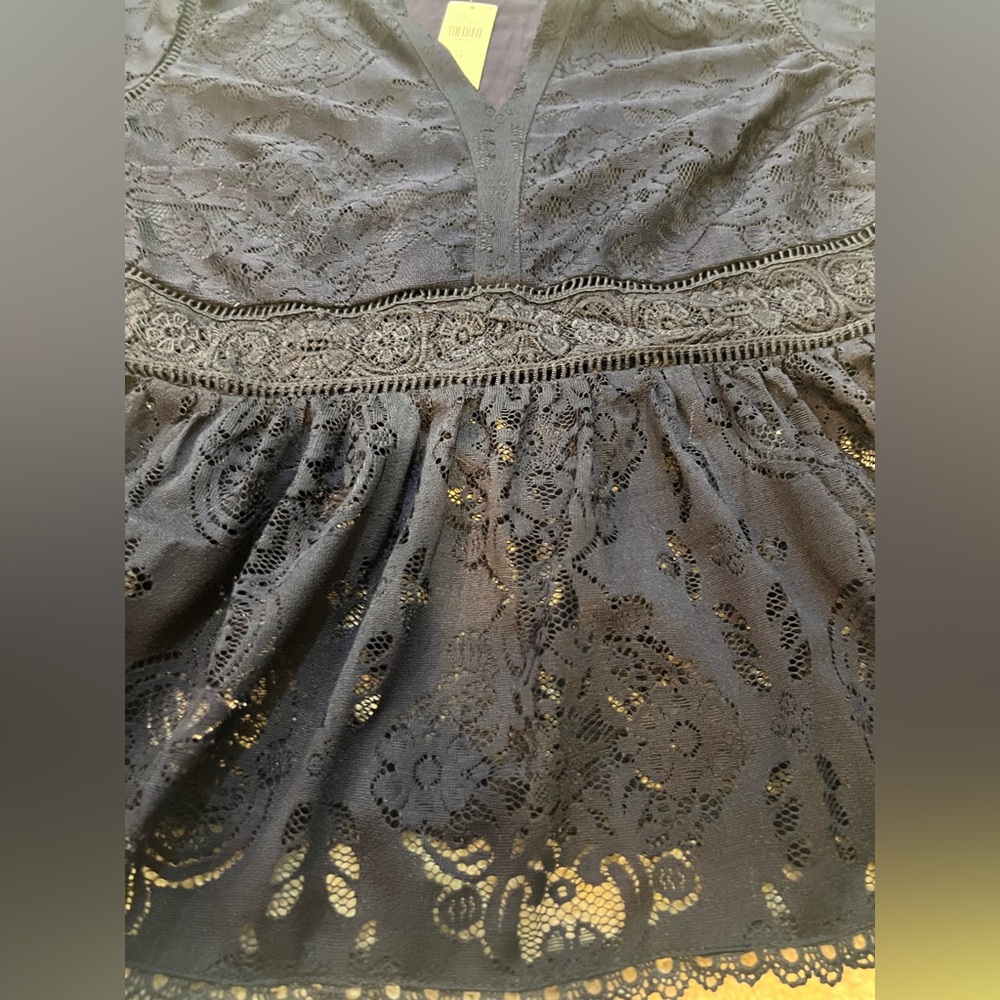 Blue Tassel Navy Lace Women Top 3/4 Sleeves Flare Waist NWT Size Medium - Picture 7 of 9